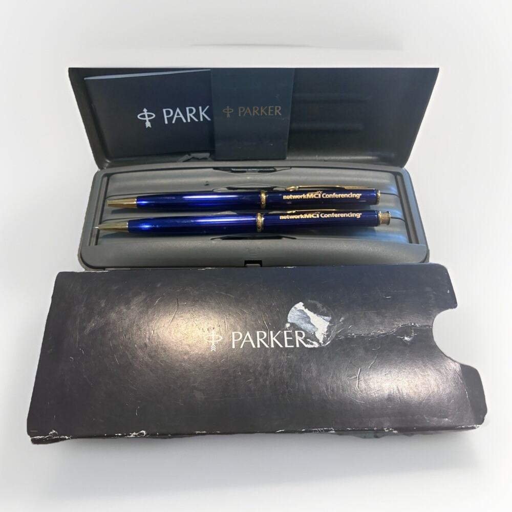Parker Insignia Cobalt Blue Lacquer & Gold BP/PL Set In Box - Made in USA **LOGO